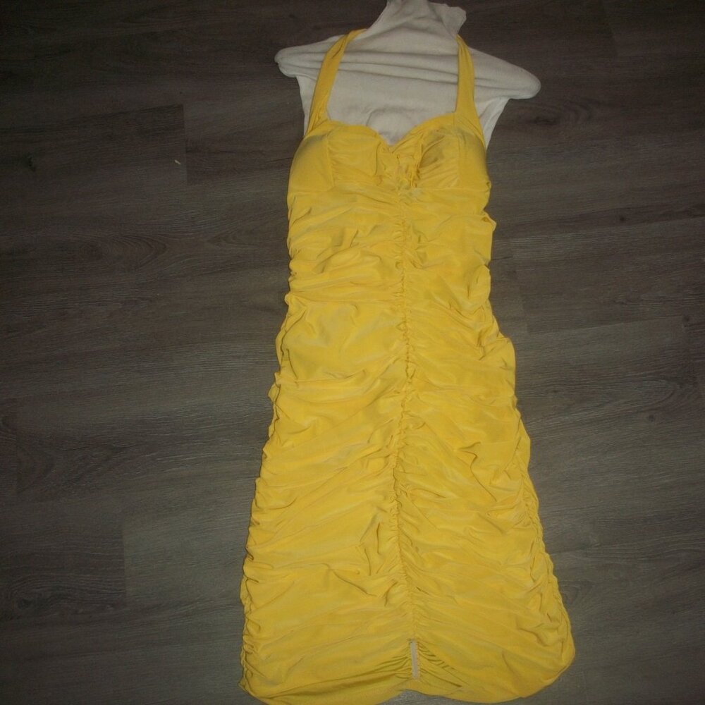 womens sexy yellow dress.padded cups.cut out back.size large